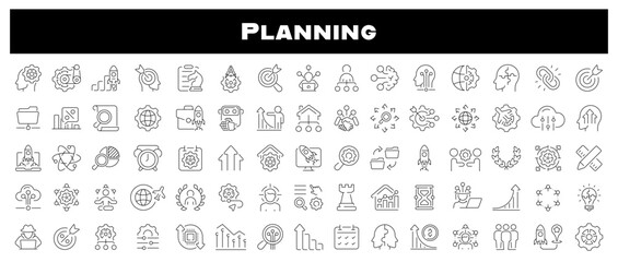Poster - Planning vector icons. Action plan thin line icons collection. Action, plan , planning, management related thin line icon collection. Editable stroke
