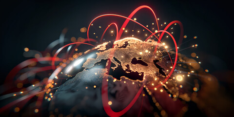 Wall Mural - europe network on globe, european union finance connectivity, world business trading, cyberspace tel