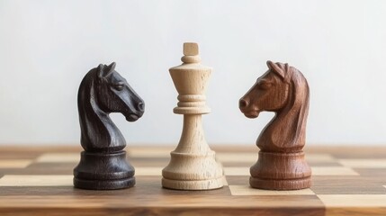 Poster - Strategic game of chess with two distinct chess pieces on a board representing leadership and critical decision making