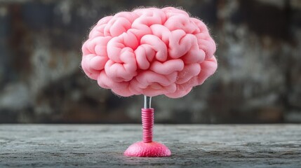 Poster - Artistic representation of a pink brain on a stick symbolizing concepts of ai ethics and innovation in digital art creation