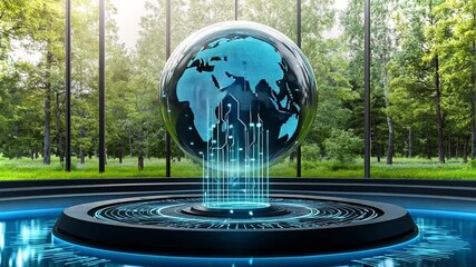 Poster - Futuristic neural implant showcased in a vivid green outdoor setting with cutting-edge tech