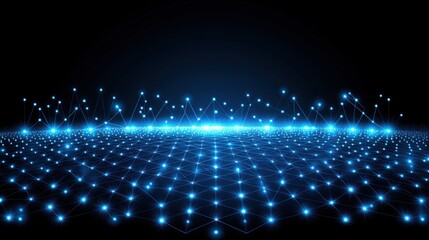 Poster - Intricate network of blue lights representing advanced ai climate modeling overlays and data interconnectivity
