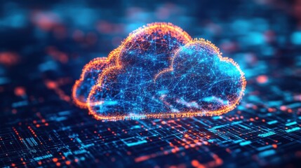 Poster - a vibrant digital illustration of interconnected clouds symbolizing cloud computing, set against a b