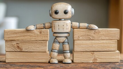 Poster - Charming wooden toy robot symbolizing the concept of automation risk zone chart and its implications for future development