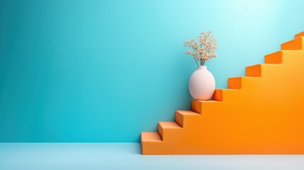Poster - A beautiful vase with flowers positioned on a set of stairs representing the behavioral design framework concept