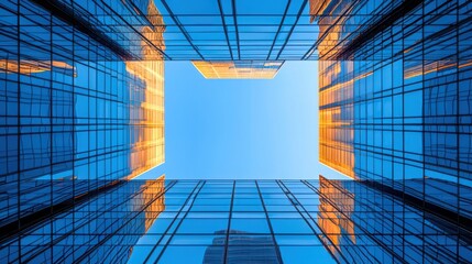 Poster - a stunning view of a city with skyscrapers against a bright blue sky depicting the business mobility