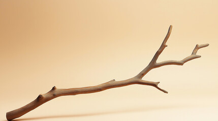 Aufkleber - Dry branch casting a shadow on beige background: minimalist nature concept