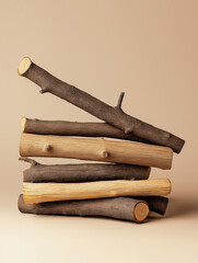 Poster - Pile of dry branches creating an abstract composition on beige background