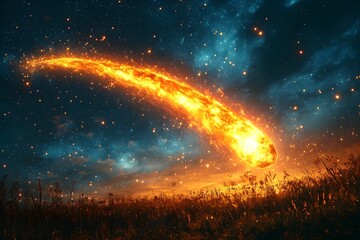 Wall Mural - fiery comet streaks across a starry cosmic landscape