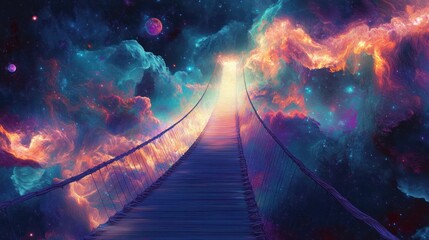 Wall Mural - A suspension bridge leads into a glowing celestial dreamscape