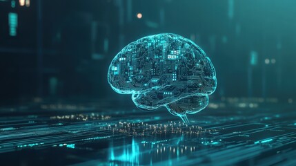 Poster - a digital representation of a brain with circuitry, symbolizing advanced technology and artificial i