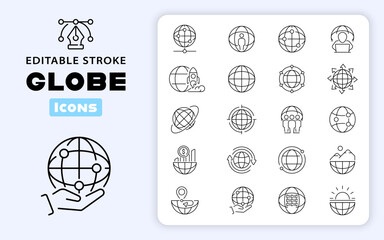 Poster - Globe vector icons. Globe icon set. World globe line icons. Earth, global, country, map, planet, globe related icons. Thin line editable stroke