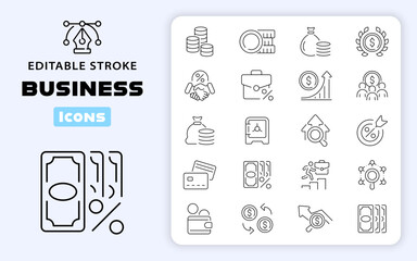 Poster - Set oF Business icons. Business vector icons. Business, money, banking, profit, income, businessman related thin line icon collection. Editable stroke