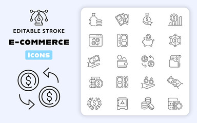Poster - E-commerce icon set. Online shopping and delivery icons. E-business. E-commerce, shopping, online, selling, business thin line icon collection. Editable stroke