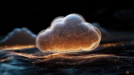 Poster - Digital Cloud with Abstract Connections Illuminated Against Dark Background Representing Modern Technology and Data Connectivity
