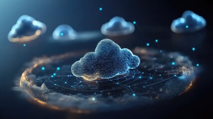 Poster - Futuristic Cloud Technology Concept with Digital Network Connections Representing Data Storage and Connectivity in a Virtual Environment