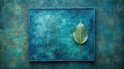 Aufkleber - Single green leaf on a teal textured background within a dark frame