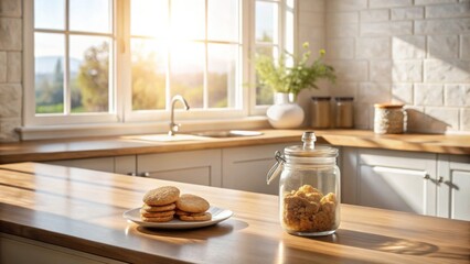 Poster - Sunlit Kitchen Countertop with Homemade Cookies and Brown Sugar in a Glass Jar