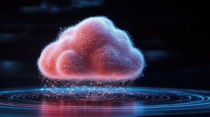 Poster - Abstract 3D Cloud with Glowing Particles in Dark Background Representing Modern Technology, Data Storage, and Digital Transformation in Futuristic Concept Visuals