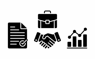 Poster - Business Deal Agreement and Growth: Modern Icon Set for Finance, Contract, and Partnership Visualization