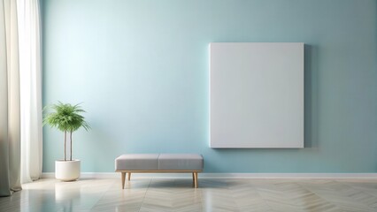 Aufkleber - Serene Minimalist Interior Design Mockup Featuring a Blank Canvas Above a Simple Bench