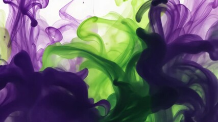 Poster - Abstract color splash design featuring vibrant green and purple hues blending together, creating a fluid and dynamic visual composition for creative projects