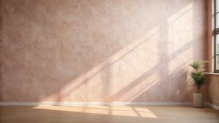 Aufkleber - Sunlit Interior Room with Textured Wall and Potted Plant
