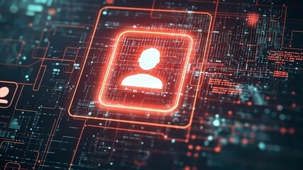 Poster - Futuristic Digital Interface with Profile Icons, Data Flow, and Technology Aesthetic for Concepts Appealing to Innovation and Modern Connectivity