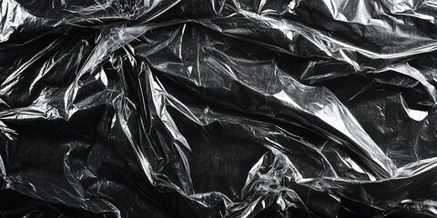 Poster - textured black plastic wrap creates an abstract pattern with shiny reflections and deep shadows in a