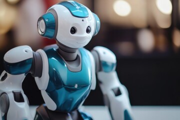Poster - Robot with friendly design showcases advanced technology in modern workspace