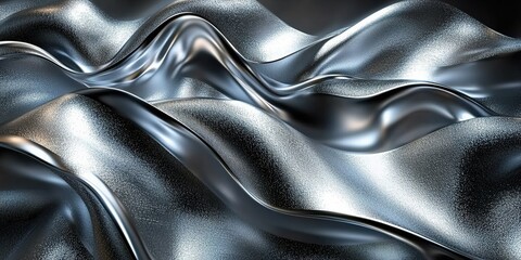 Poster - Shimmering metallic fabric drapes gracefully in an abstract composition with subtle light reflections