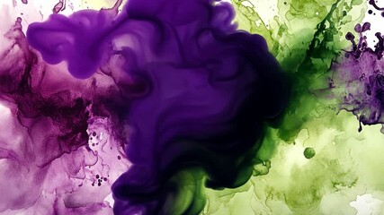 Poster - Abstract vibrant liquid art with swirling hues of purple and green showcasing the beauty of fluid dynamics in artistic expression