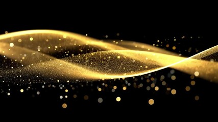 Poster - glowing golden sparkles and soft dust particles floating in the air against a black background, crea