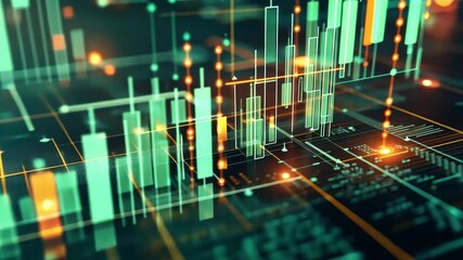 Poster - Abstract Digital Financial Chart with Colorful Candlestick Graphs Representing Market Trends and Analyzing Stock Performance in a Modern Aesthetic