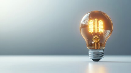 Poster - A glowing incandescent light bulb illuminating a light grey surface with a softly lit background creating an ambiance of warmth and creativity in design