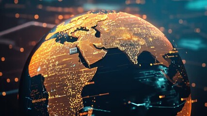 Poster - Stunning Digital Globe with Bright Lights and Network Connections Illustrating Global Connectivity and Technology in a Futuristic Style