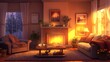 © Ounseng - A cozy living room with warm lighting, soft textures, and a peaceful ambiance