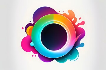 Poster - Vibrant rainbow colored circular frame with liquid splash effects and gradient color transitions on white background, ready for creative design projects.