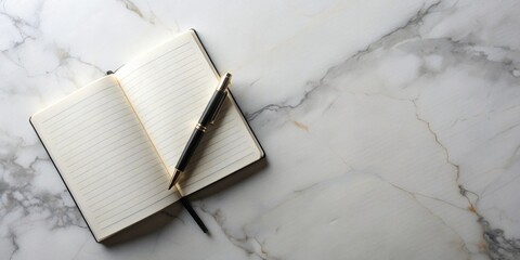 Poster - Elegant Writing Supplies on a Marble Surface, Ready for Note-Taking or Creative Writing