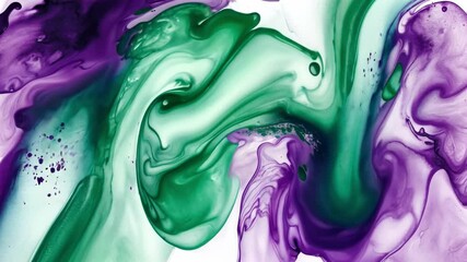 Poster - Abstract fluid art with vivid green and purple swirls, showcasing the beauty of marbling effects and textures in modern artistic expression