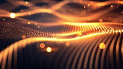 Poster - Abstract golden wave of light particles with shimmering effects creating a dynamic and mesmerizing flow in a dark space, perfect for creative projects