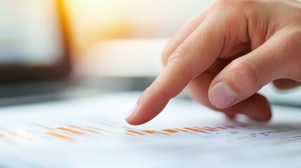 Poster - a close-up of a person's fingertip engaging with data charts, symbolizing data analysis and interpre