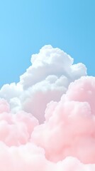 Poster - Dreamy pink and white cumulus clouds against light blue sky background, creating soft ethereal atmosphere for romantic and peaceful designs.