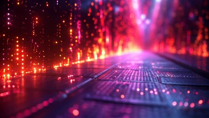 Poster - Futuristic neon pathway illuminated by dynamic particle lights in a scifi environment
