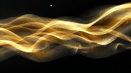 Poster - Dynamic Elegant Golden Waves of Light and Dust Particles on Black Background for Abstract Art or Modern Design Concepts