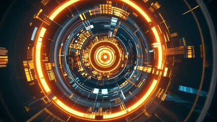 Poster - Futuristic digital abstract composition with glowing circles and lines, showcasing modern technology and sci-fi aesthetics for creative projects