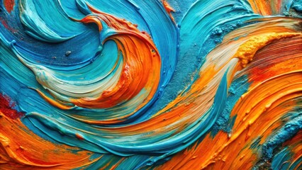 Poster - Abstract Whirlwind of Vivid Hues A Dynamic Composition of Impasto Painting Techniques Featuring Intertwined Orange and Blue Tones