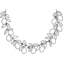 Poster - Lemon branch wreath with lemons and leaves in minimalist style line art. Decorative lemon frame with lemons leaves and branches for design