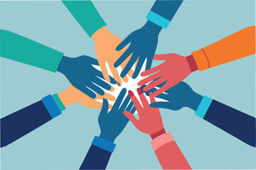 Poster - Diverse hands coming together symbolizing collaboration and unity in a professional setting to achieve common goals