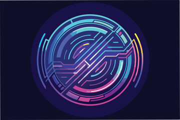 Poster - Vibrant circular vector illustration featuring an abstract maze-like design with bright colors against a dark background